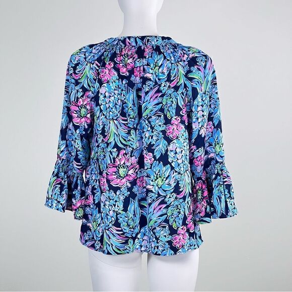Lilly Pulitzer Women's Dakota Blouse Top In Pineapple Paradise Size S - Picture 6 of 11